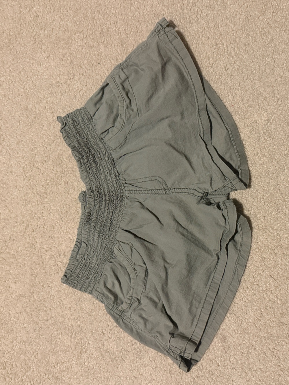 Feathers Olive Green High-Waist Smocked Casual Shorts